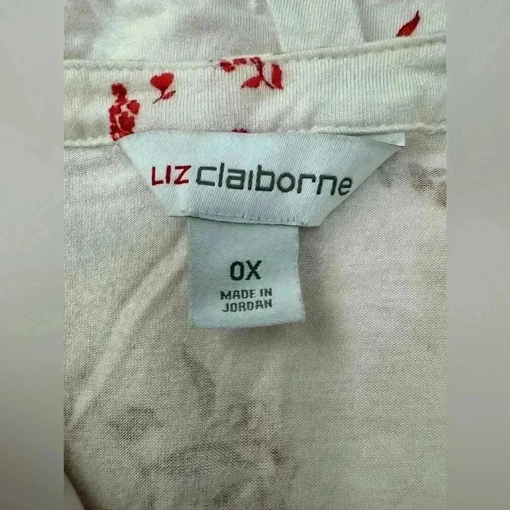 Liz Claiborne Floral Print Tunic Blouse with Fabric Buttons - Plus Size 0X - EUC - Picture 9 of 10
